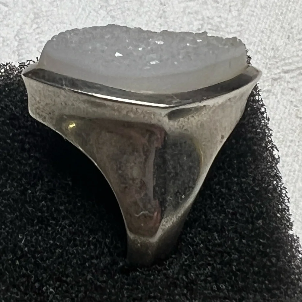 Whitney Kelly Sterling Silver Marquis Cut White Druzy Ring Size 8